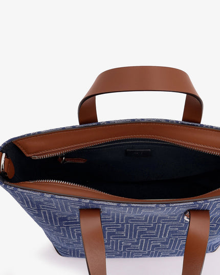 FF jacquard fabric and leather shopping bag