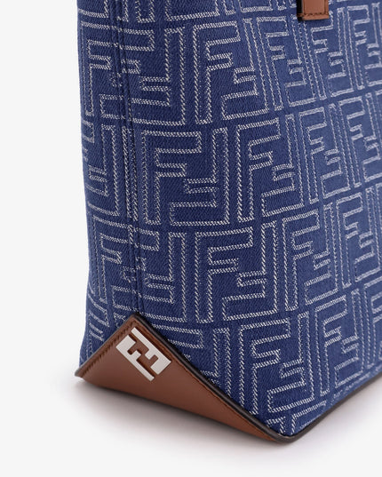 FF jacquard fabric and leather shopping bag
