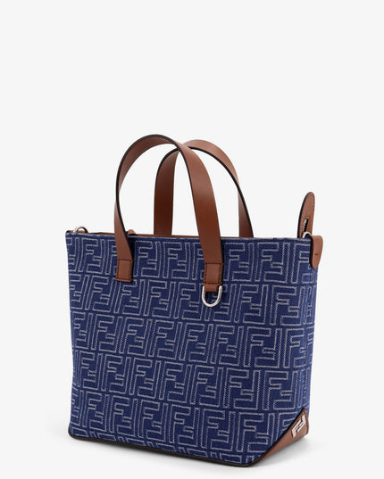 FF jacquard fabric and leather shopping bag