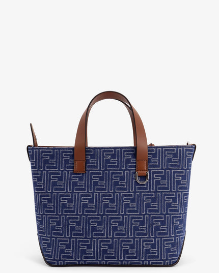 FF jacquard fabric and leather shopping bag