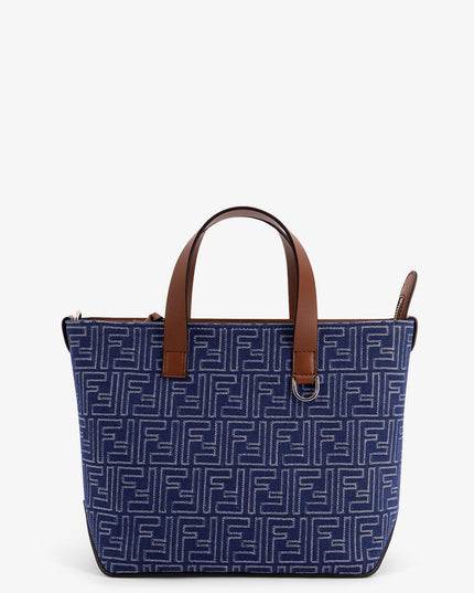 FF jacquard fabric and leather shopping bag