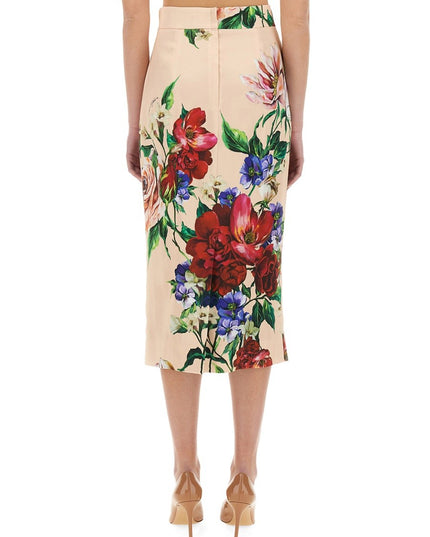 FLOWER PRINT SATIN MIDI PENCIL SKIRT