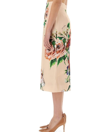 FLOWER PRINT SATIN MIDI PENCIL SKIRT