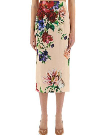 FLOWER PRINT SATIN MIDI PENCIL SKIRT