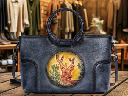 Modische Schultertasche aus Vintage-Leder mit rundem Henkel – Geräumig und Stilvoll