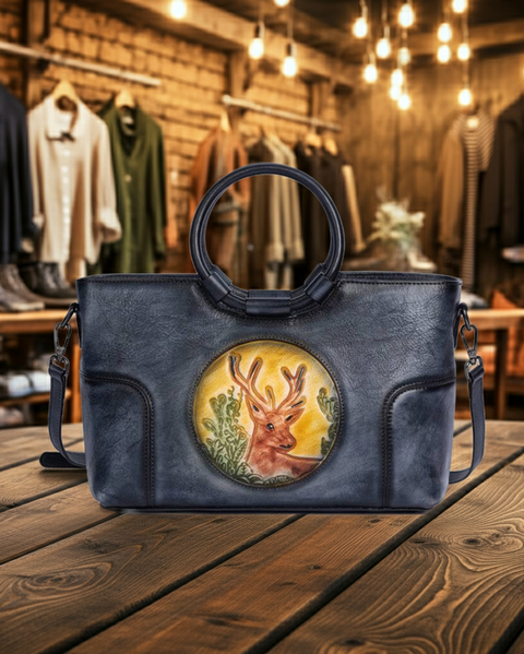 Modische Schultertasche aus Vintage-Leder mit rundem Henkel – Geräumig und Stilvoll