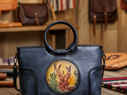 Modische Schultertasche aus Vintage-Leder mit rundem Henkel – Geräumig und Stilvoll