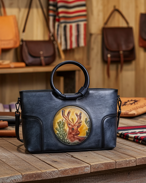 Modische Schultertasche aus Vintage-Leder mit rundem Henkel – Geräumig und Stilvoll