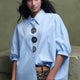 Oversize 3/4-Ärmel-Popeline-Hemd mit Knopfdetail blue