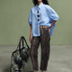Oversize 3/4-Ärmel-Popeline-Hemd mit Knopfdetail blue