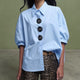 Oversize 3/4-Ärmel-Popeline-Hemd mit Knopfdetail blue