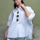 Oversize 3/4-Ärmel-Popeline-Hemd mit Knopfdetail weiss