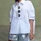 Oversize 3/4-Ärmel-Popeline-Hemd mit Knopfdetail weiss