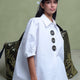Oversize 3/4-Ärmel-Popeline-Hemd mit Knopfdetail weiss
