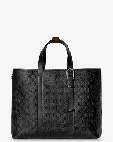 GG Emblem  leather shopping bag with embossed GG motif