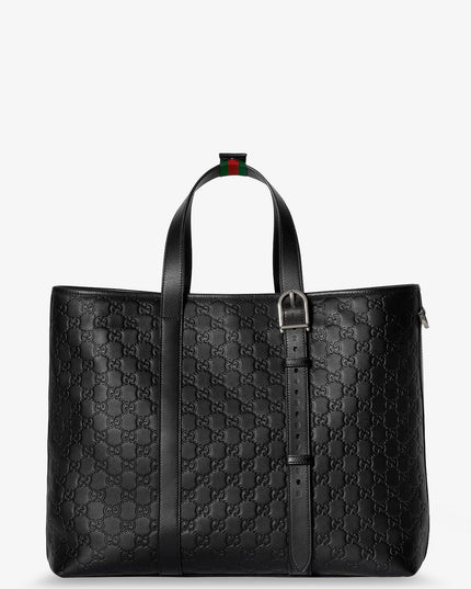 GG Emblem  leather shopping bag with embossed GG motif