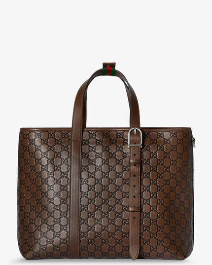GG Emblem leather shopping bag