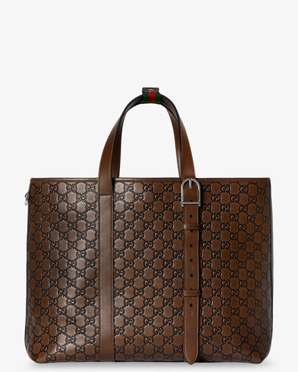 GG Emblem leather shopping bag