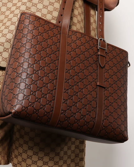 GG Emblem leather shopping bag