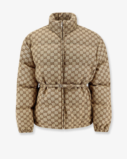GG Fabric padded jacket with belt