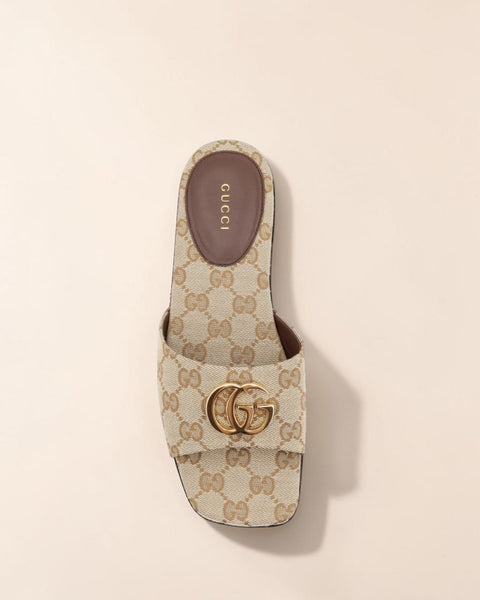 GUCCI GG Denim Sandalen mit metallenem Horsebit