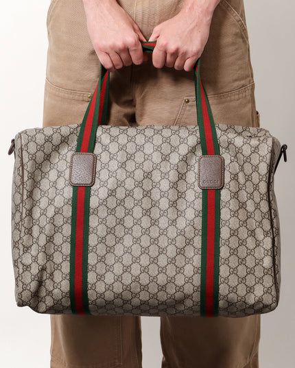 GG Supreme Fabric and leather travel bag with Web detail