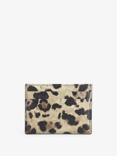 Hammered leather card holder with animal print