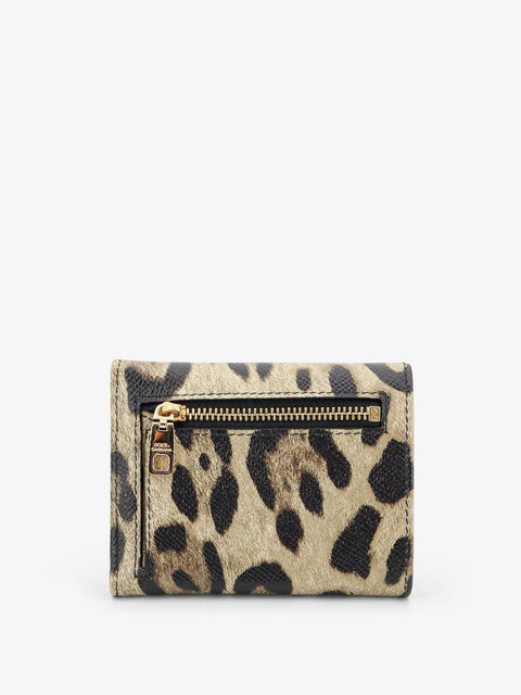 Hammered leather wallet with animal print
