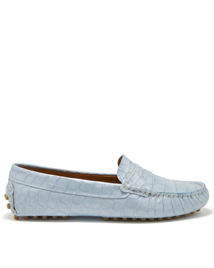 Women's Penny Driving Loafers, powder blue print patent leather-0