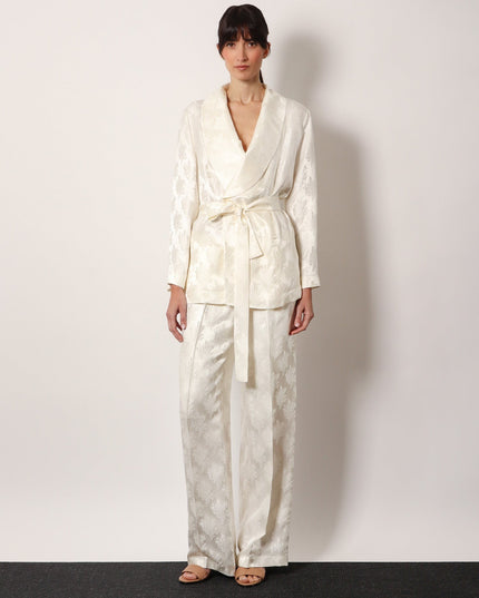 Jacquard silk trousers with floral motif
