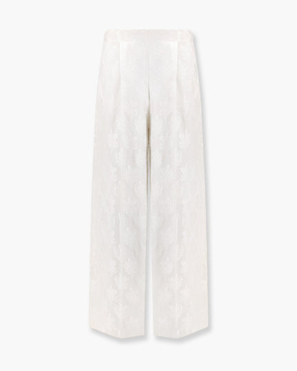 Jacquard silk trousers with floral motif