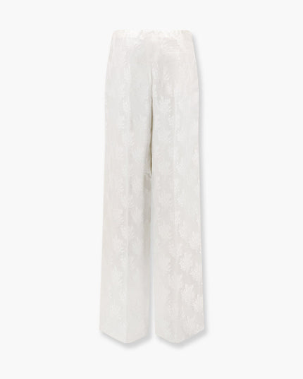 Jacquard silk trousers with floral motif