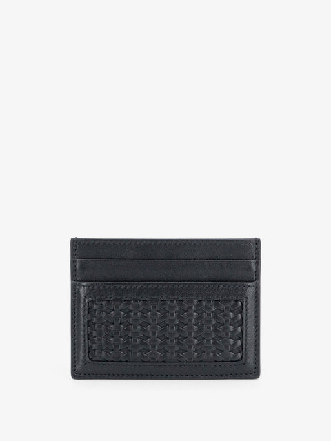 Leather card holder with woven pattern