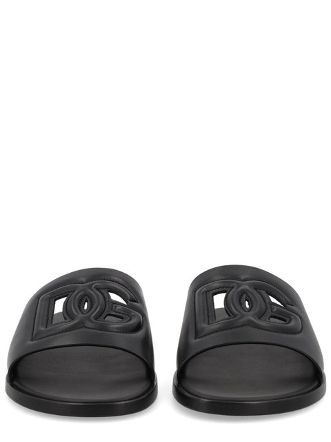 LEATHER SLIDE WITH LOGO