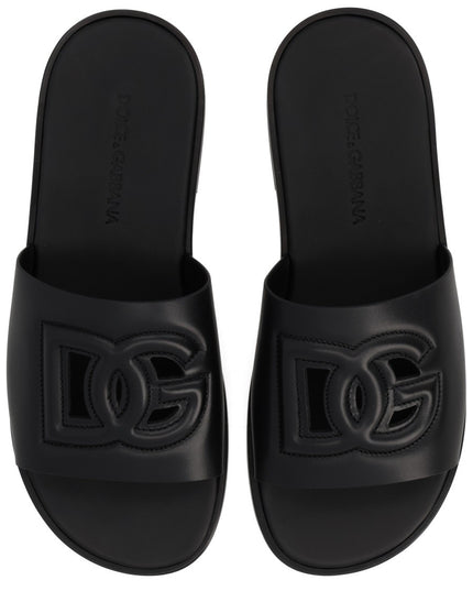 LEATHER SLIDE WITH LOGO
