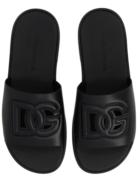 LEATHER SLIDE WITH LOGO