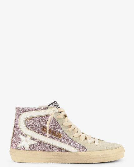 Leather sneakers with all-over glitter detail