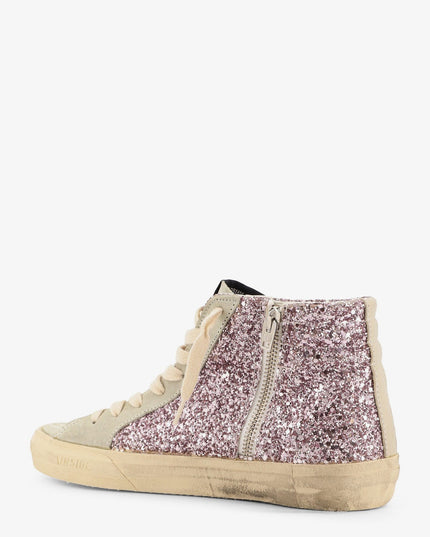 Leather sneakers with all-over glitter detail