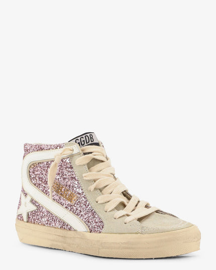 Leather sneakers with all-over glitter detail