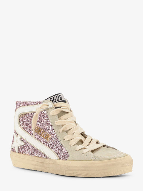 Leather sneakers with all-over glitter detail