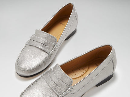 Women's Penny Loafers Leather Sole, titanium metallic leather