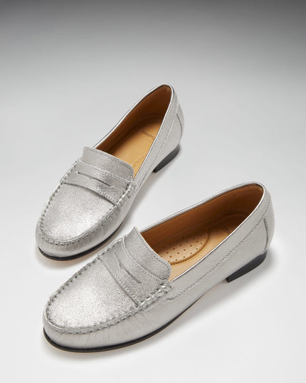 Penny Loafers – Titanium Metallic Leder | Ledersohle