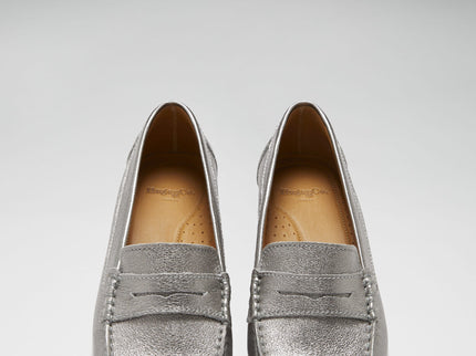 Women's Penny Loafers Leather Sole, titanium metallic leather