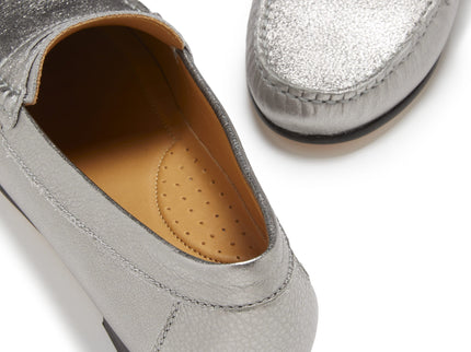 Women's Penny Loafers Leather Sole, titanium metallic leather