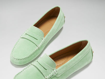 Women's Penny Driving Loafers, lagoon green suede