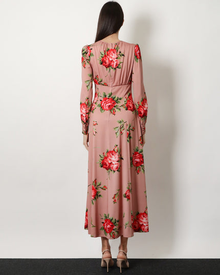 Long silk dress with Bouquet Rose print