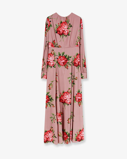 Long silk dress with Bouquet Rose print