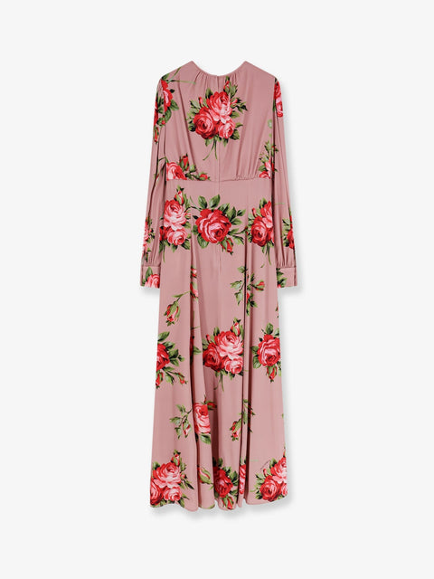 Long silk dress with Bouquet Rose print