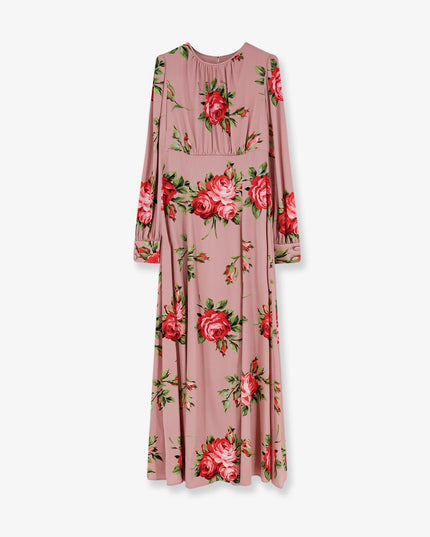 Long silk dress with Bouquet Rose print