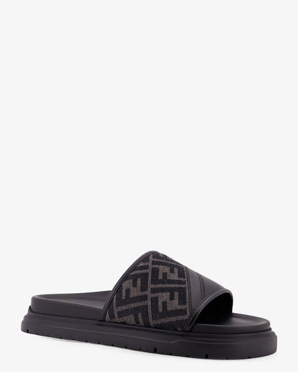 Low leather sandals with FF jacquard insert